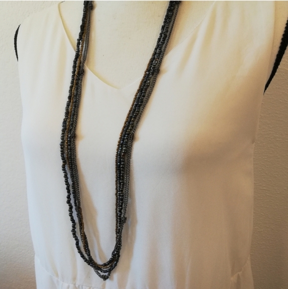Knotted Chain and Iridescent Beads Layered Statement Necklace - Picture 2 of 7